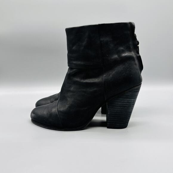 Rag & Bone Boots Womens 8.5 Black Leather Newbury Ankle Booties Block Heel Zip - Picture 4 of 12
